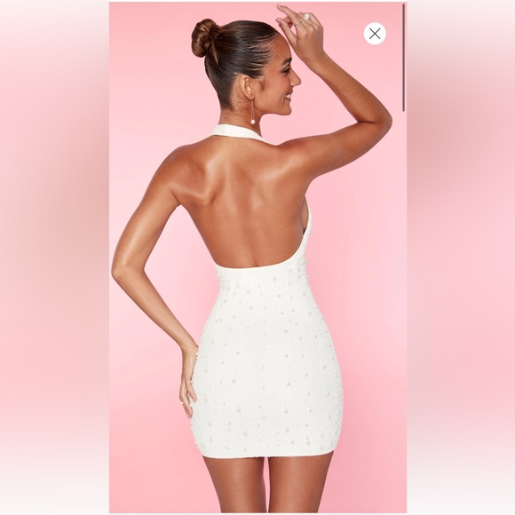 Oh Polly Versailles Deep Plunge Embellished Mini Dress in White - Picture 4 of 10